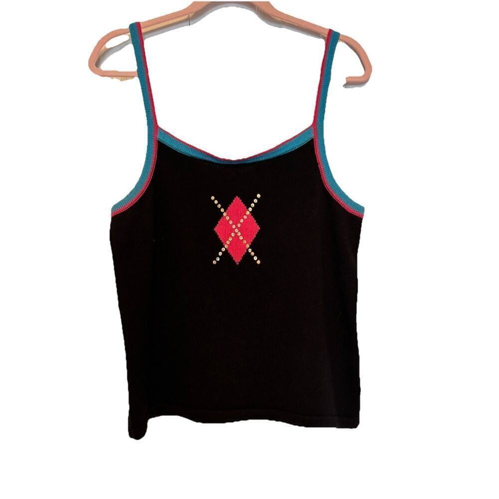 Vintage Pink Blue Argyle Harlequin Tank Top Sweater by Jack B. Quick Lg Preppy